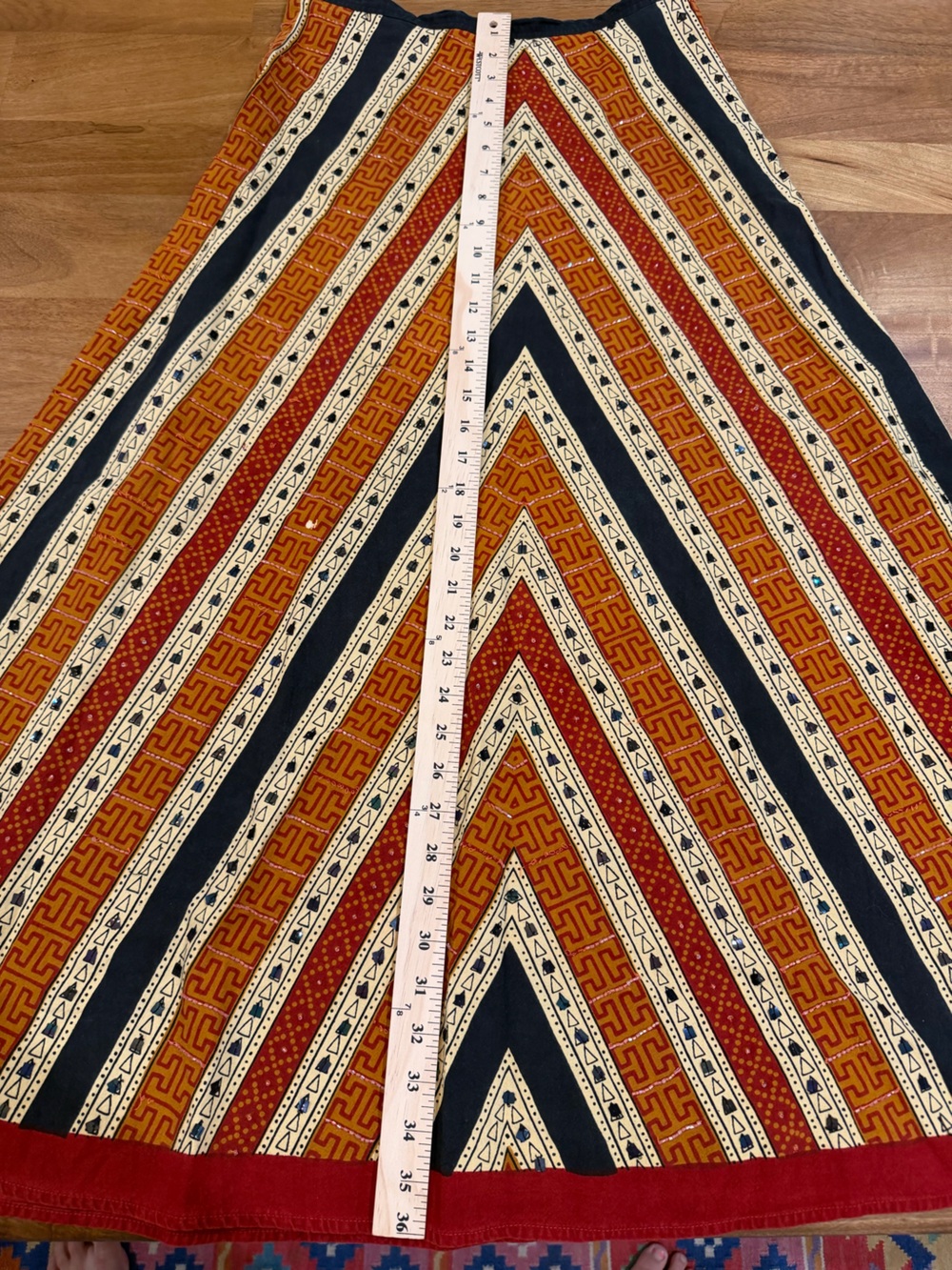 Willi Smith Vintage Maxi Skirt in Rust, Black & Cream w/ Beading Size 6 - Picture 7 of 14
